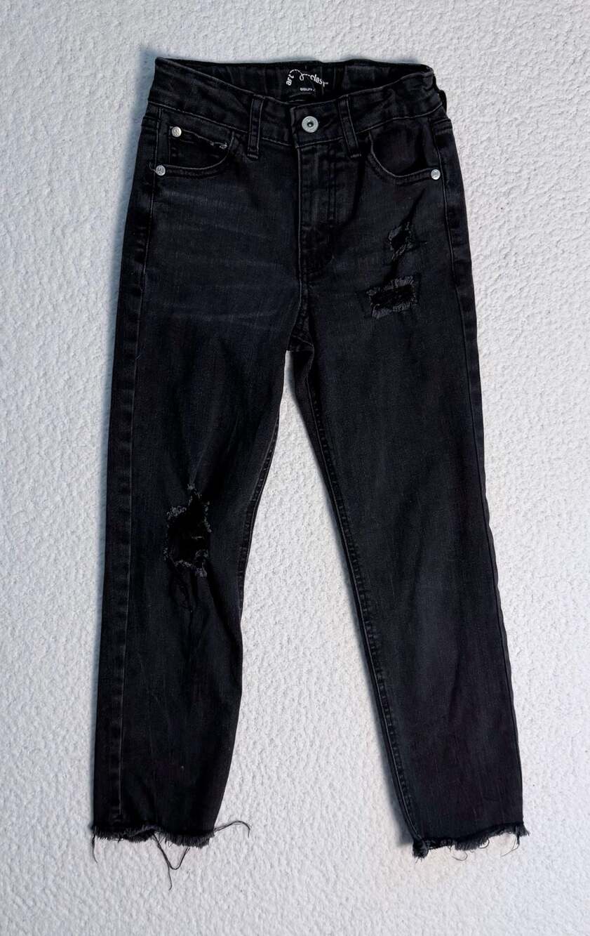 Art Class Girls Distressed Girlfriend Jeans in Black Size 8